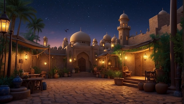 estilo mundo de fantasía paisaje que representan Ramadán noche árabe