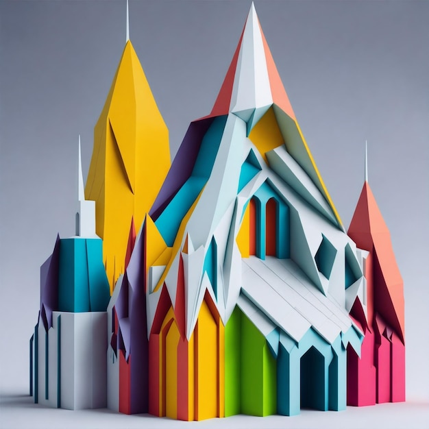 Foto estilo de origami colorido de fondo de iglesia 3d