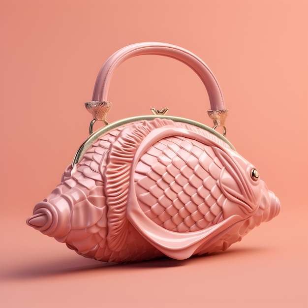 Estilo original bolso rosa para mujeres en forma de pez sobre un fondo rosa generado por la IA