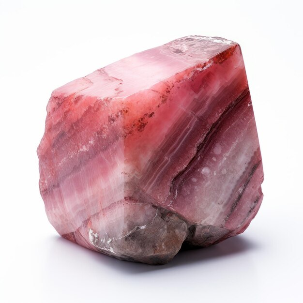 Foto estilo paleocore piedra de cuarzo rosa sobre un fondo blanco