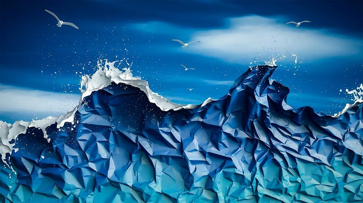 Estilo de papel arrugado fondo de oleada oceánica