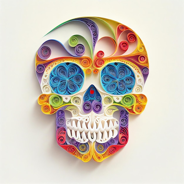 Foto estilo de papel de calavera colorida ia generativa