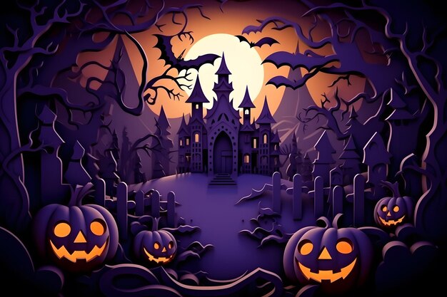 estilo papercut de fondo de diseño de halloween generado ai