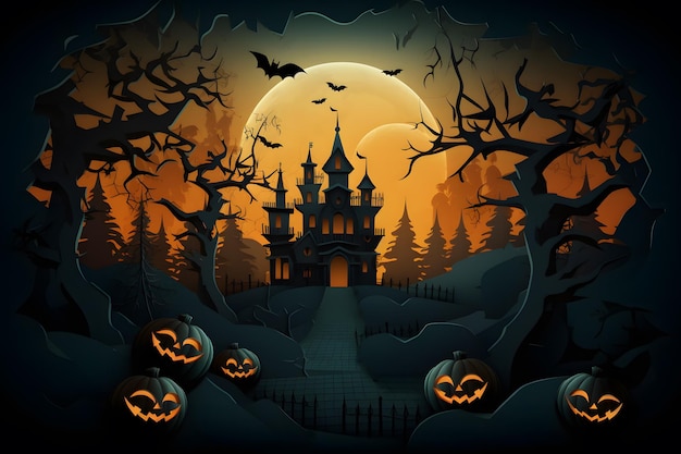 estilo papercut de fondo de diseño de halloween generado ai