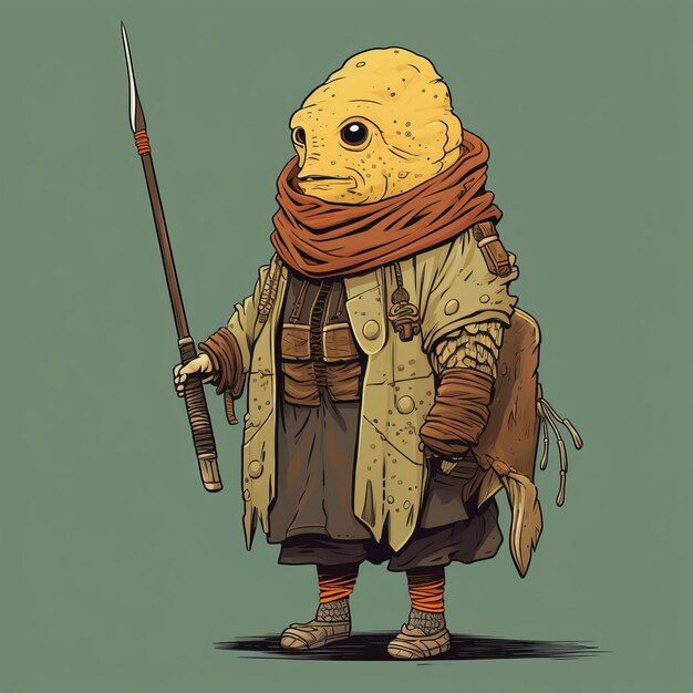 Foto estilo personaje de star wars con una espada colores terrenales y colorido diseño moebius