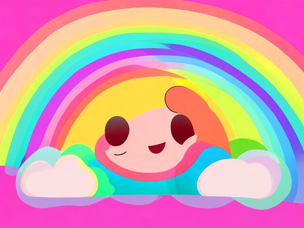 Estilo plano de kawaii Un arco iris con caras