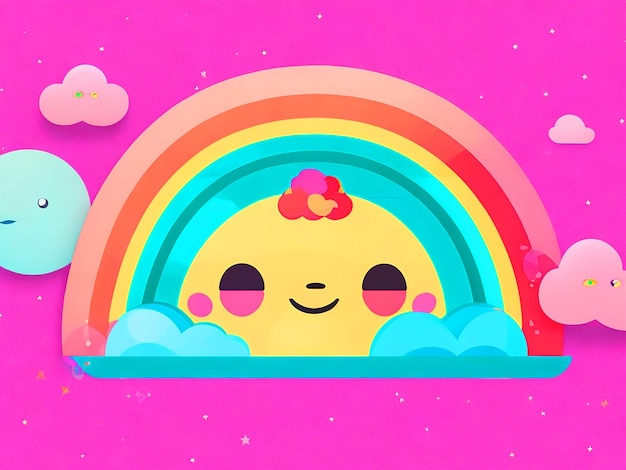 Estilo plano de kawaii Un arco iris con caras