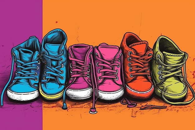 Foto estilo pop art de una colección de zapatos para niños