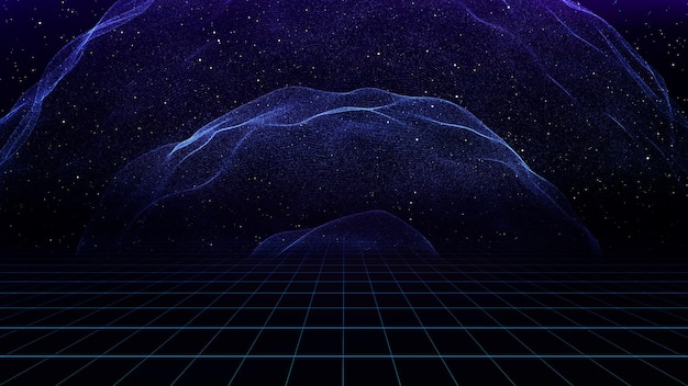 Estilo retro de los años 80 Fondo futurista con paisaje de cuadrícula láser
