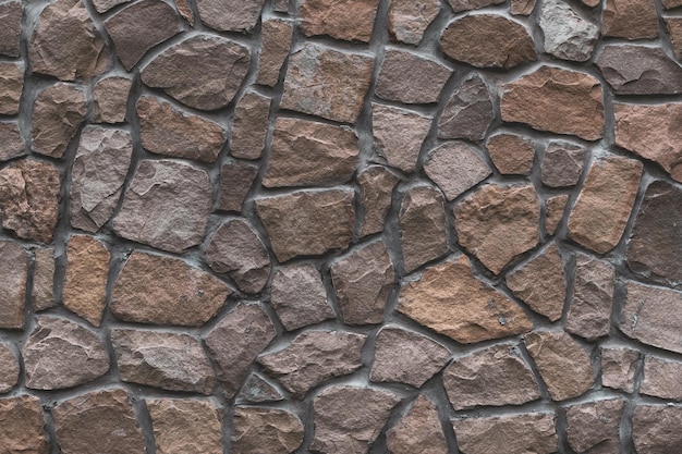 Estilo retro de textura de pedra marrom Fundo de parede de tijolo Padrão de rochas abstrato Pedras cinzentas superfície texturizada Pano de fundo natural Detalhes de construção de fachada de mármore Mosaico de tijolos Superfície cinza grunge