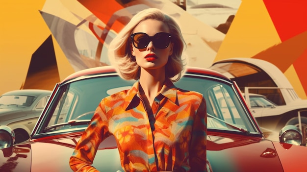 estilo retrô dos anos 60 moda mulher vestindo roupas Generative Ai