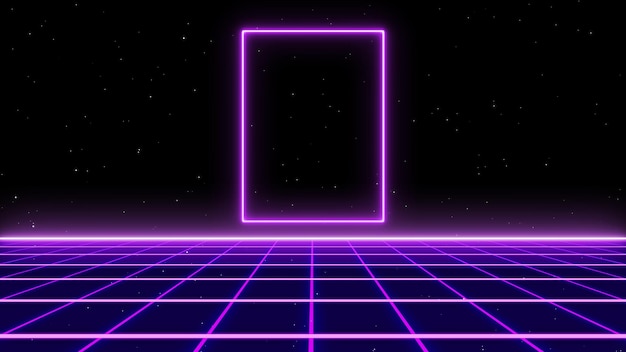 Estilo retro dos anos 80 Fonte Futurista com paisagem de grade de laser