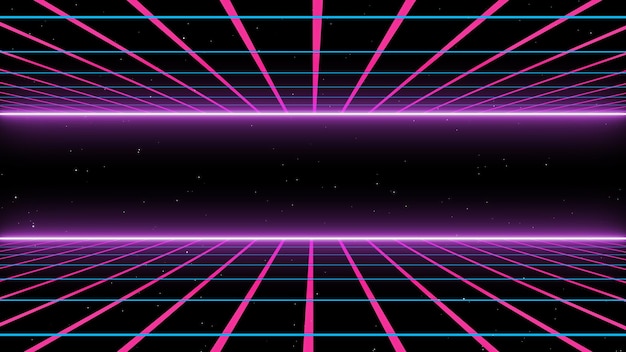Estilo retro dos anos 80 Fonte Futurista com paisagem de grade de laser