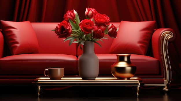 El estilo del sofá está diseñado con papel tapiz HD 8K Imagen fotográfica de stock
