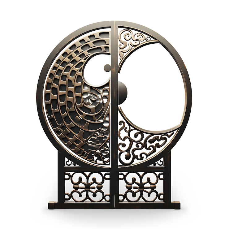 Foto estilo surreal de pivot gate com design yin yang consiste em um projeto de ideia criativa wr de folha única