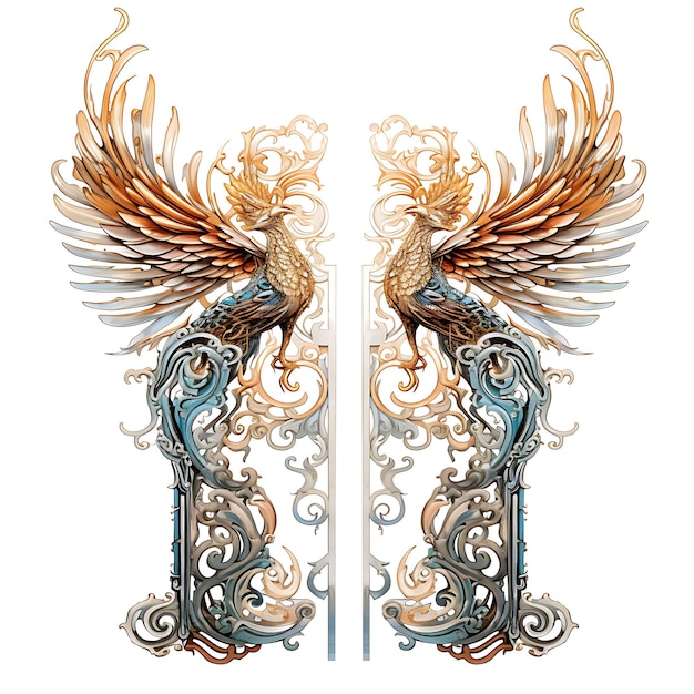 Estilo surreal de porta dupla com design de Phoenix e Dragão Consiste em design de ideia criativa