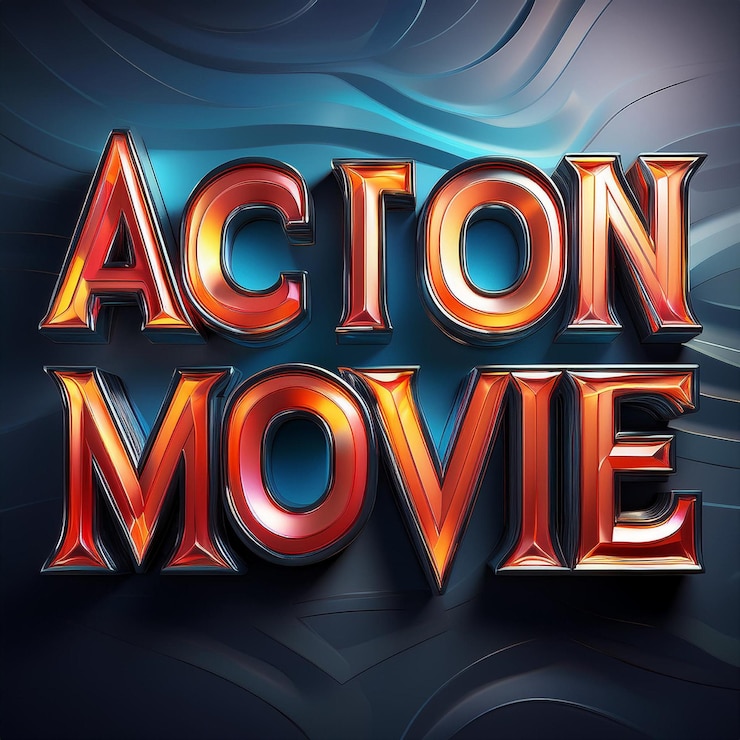 Foto estilo de texto 3d inspirado en películas de acción en negrita metálica
