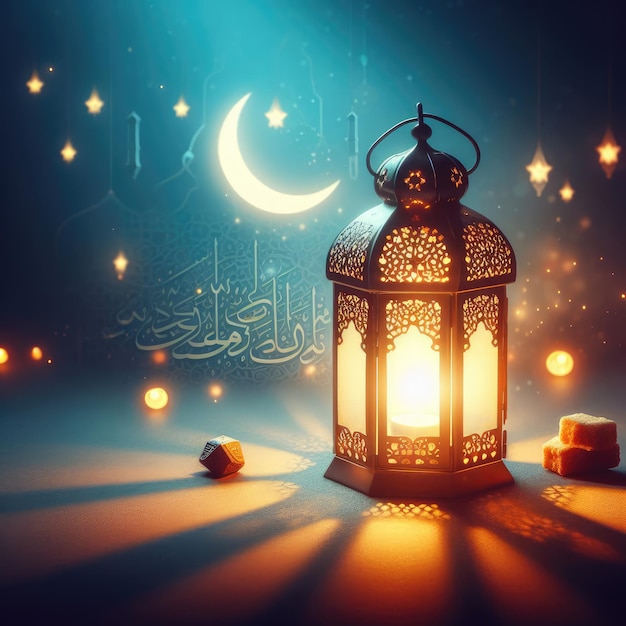 Estilo turco El fondo musulmán del Ramadán con una linterna brillante