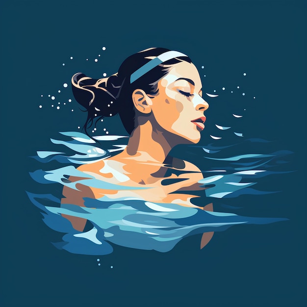 estilo vectorial plano minimalista una hermosa y atlética nadadora nadando en el agua