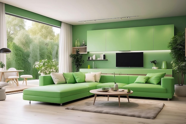 estilo verde moderno generativo sala de estar moderna a parede sala de decoração de casa conceito de quarto de casa