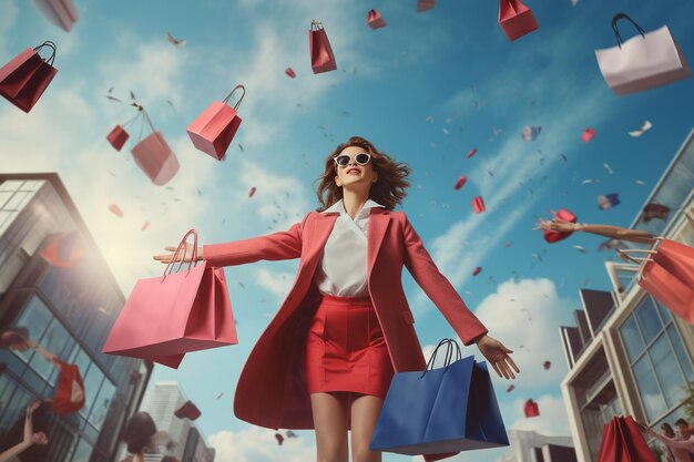 Estilo de vida empresarial Consumismo y concepto de compras Mujer feliz con bolsas de compras disfrutando de las compras