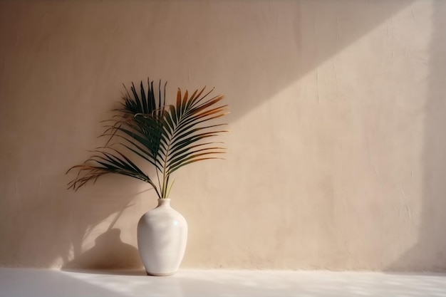 Estilo de vida palma sombras decoración interior hormigón luz del sol florero diseño casa árbol pared IA generativa