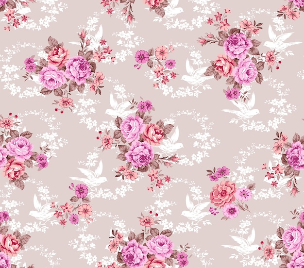 Estilo vintage patrón floral rojo en fondo azul floral de primavera clásico floral delicado diseño de impresión sin costura