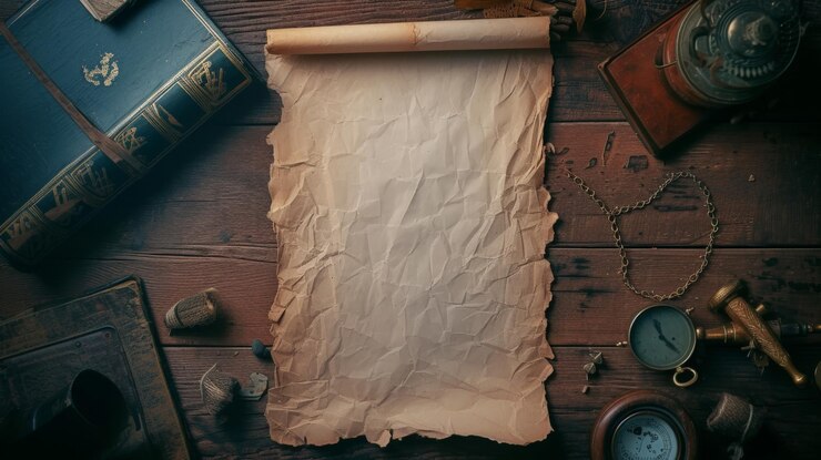 Estilo vintage plana puesta hoja de papel usado objetos antiguos