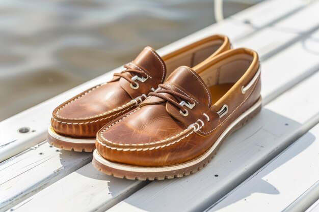 Foto estilo zapatos de cuero marrón para hombres perfectos para la vela y la moda de vestimenta casual