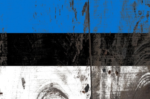 Estland-Flagge gemalt auf einem beschädigten alten hölzernen Hintergrund