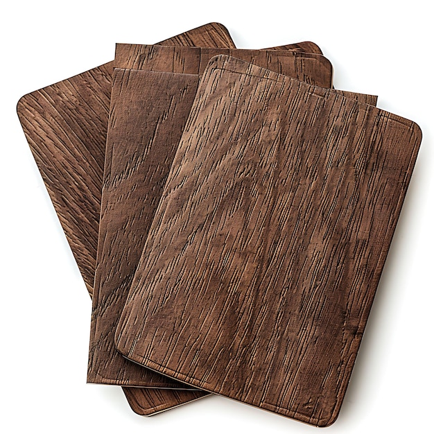Foto estoc de cartón de madera de acabado de satén con diseño grabado en la tarjeta su concepto de diseño aislado en blanco limpio
