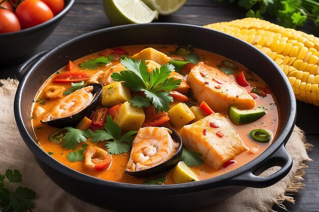 Foto estofado de pescado plato tradicional en brasil moqueca baiana de peixe