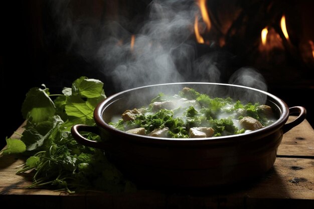 Estofado de pozole verde caliente al vapor