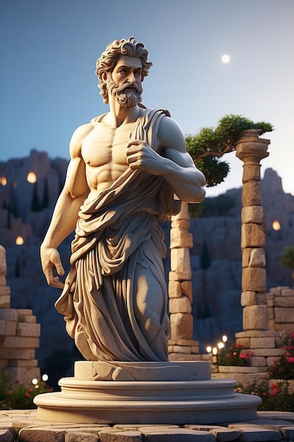 estóico estatua de mármol Grecia en el fondo fondo oscuro mitología griega colosal iluminado