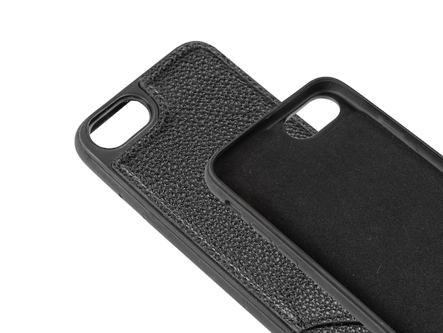 Estojo de couro preto para iphone isolado no fundo branco