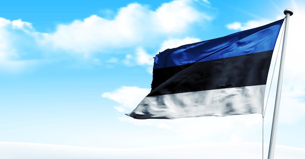 Estônia acenando bandeira de renderização 3D, sobre um fundo de céu azul. - imagem