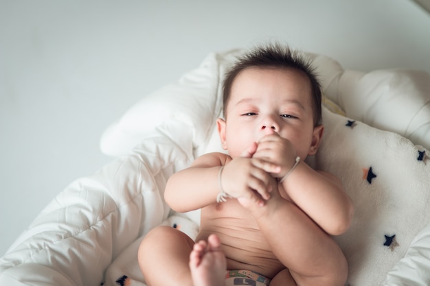 Estoque, foto, cima, retrato, de, bonito, bebê recém-nascido