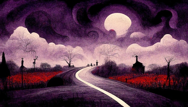 Estrada apocalíptica para o inferno Vida após a morte ilustração religiosa do conceito ilustração 3D