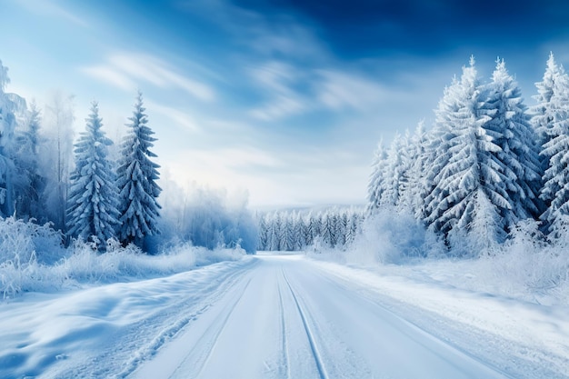 estrada coberta de neve pela manhã boa vista atmosférica
