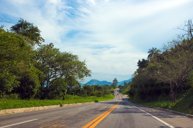 Estrada costeira com floresta tropical no Brasil