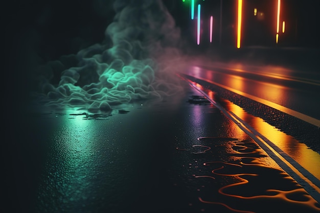 Estrada de asfalto com iluminação de néon Bela ilustração mágica fantástica IA mágica misteriosa