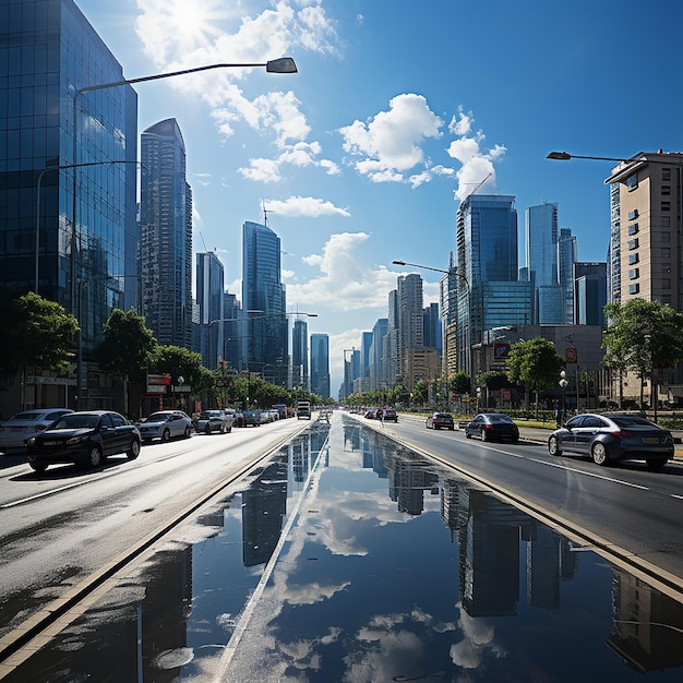 Foto estrada de asfalto e edifícios comerciais modernos