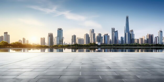 Foto estrada de asfalto e horizonte da cidade moderna com edifícios