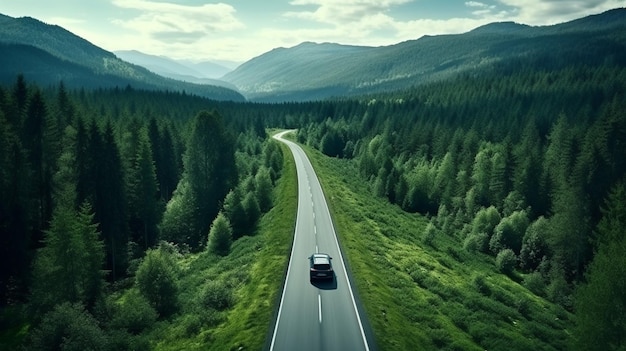 estrada de automóveis na floresta