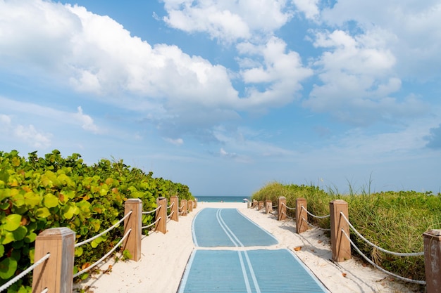 Estrada de caminho de pé vazio que leva à praia de verão