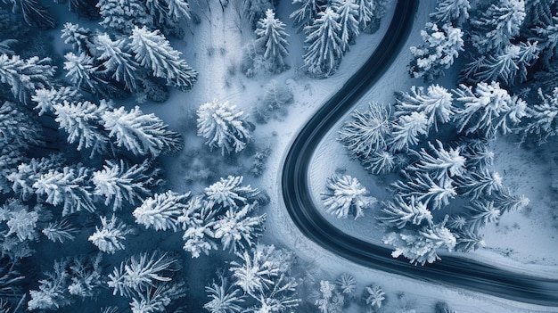 Estrada de floresta coberta de neve IA generativa