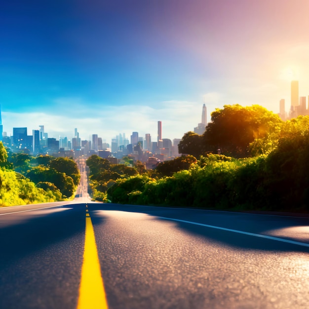 Estrada de paisagem na futura arte generativa da cidade verde por IA