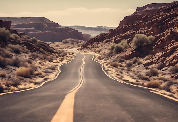 Estrada em fundo de deserto