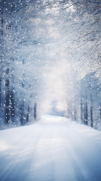 Estrada ensolarada de inverno coberta de neve Generative AI
