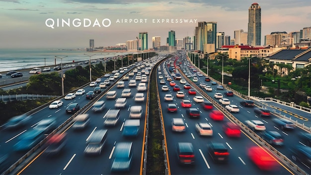 Foto estrada expressa do aeroporto em qingdao, china